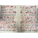 A double sided sheet from a medieval Antiphonary, vellum, approx. 62x90cm