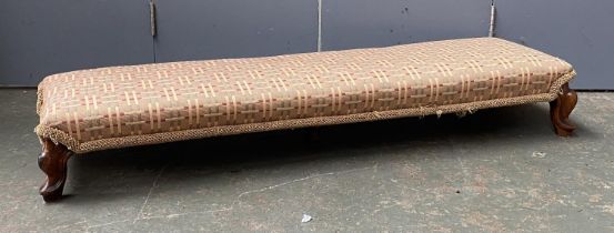 A long walnut footstool, 112x30x16cmH