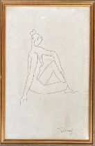 Pen and ink line drawing of a seated nude, signed Bonneuf(?), 41x26cm