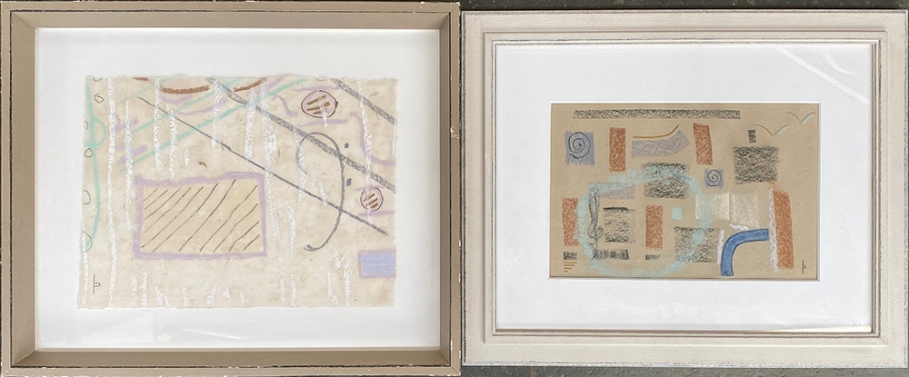 Lindy Phillips, 'Summer Bandstand' and 'Evolution', abstract pastel on paper, 22x30cm and 17x26cm (