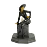 An Art Deco style spelter figural table lamp, 25cmH