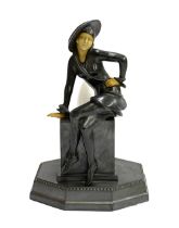 An Art Deco style spelter figural table lamp, 25cmH