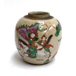 A Chinese crackle glazed famille verte ginger jar, character marks to base, 17cmH
