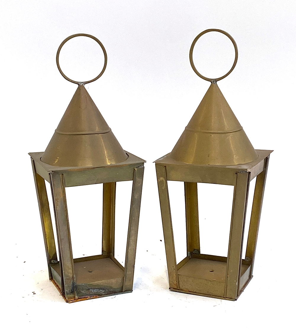 Interior design interest: A set of eleven metal lanterns with loop handle, 40cmH