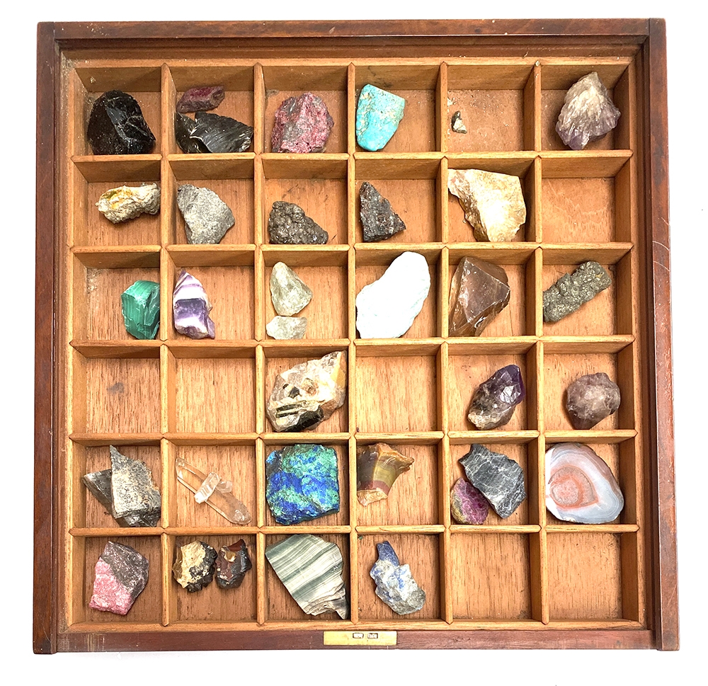 A glazed mahogany specimen cabinet containing a quantity of minerals, 38cm square - Image 2 of 3