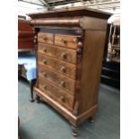 A very large Scottish mahogany chest of drawers, comprising two short over four long drawers,