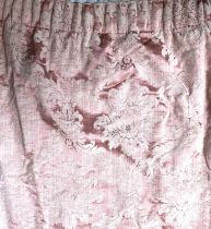 A pair of pink floral curtains, lined and interlined, approx 200cm drop, 145cm ungathered width