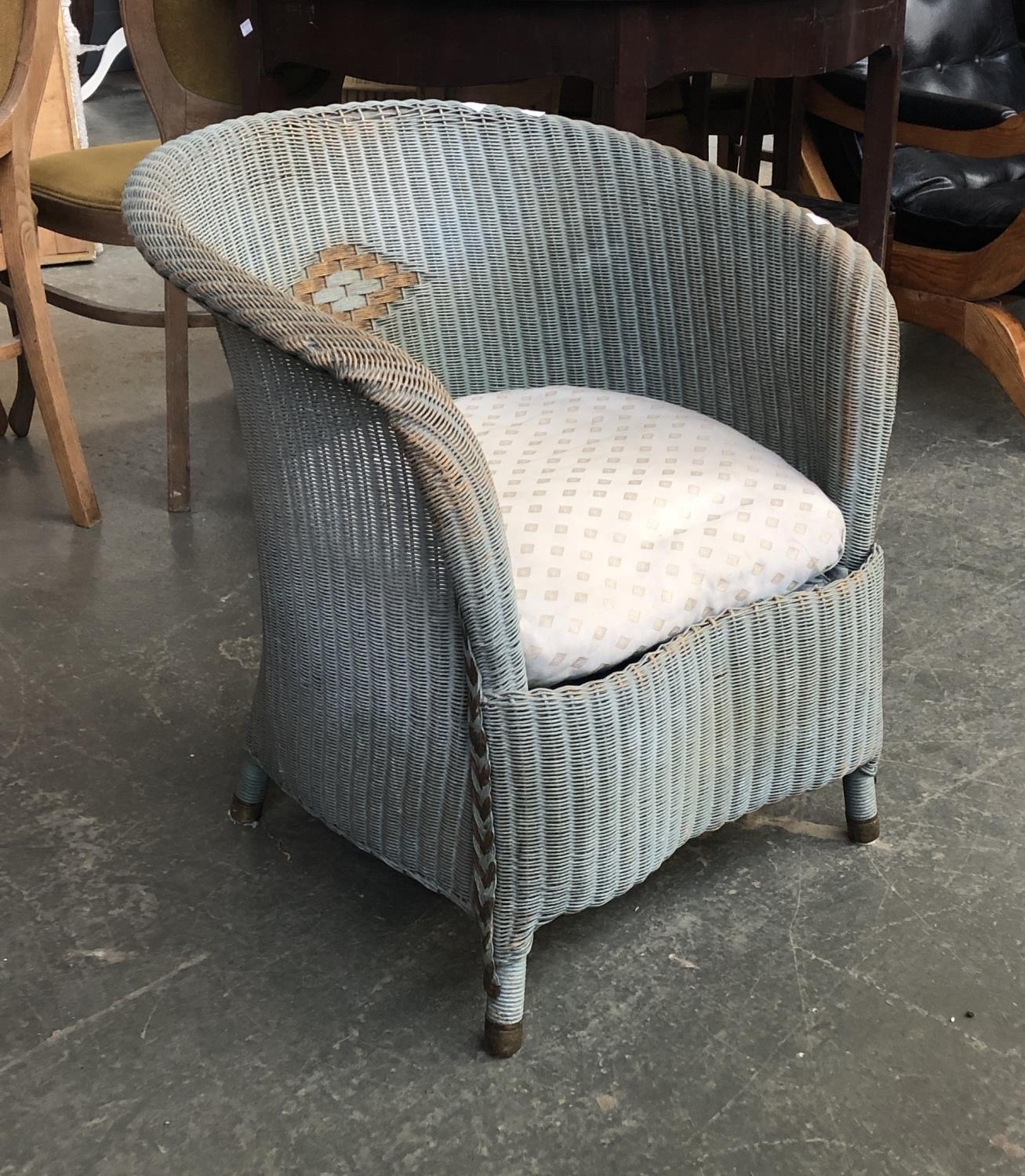 A blue painted Lloyd Loom style chair, 66cmW