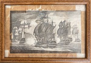 A small early 19th century print (af), 'Captain Forrest defeating de Kersaint', 8x13.5cm