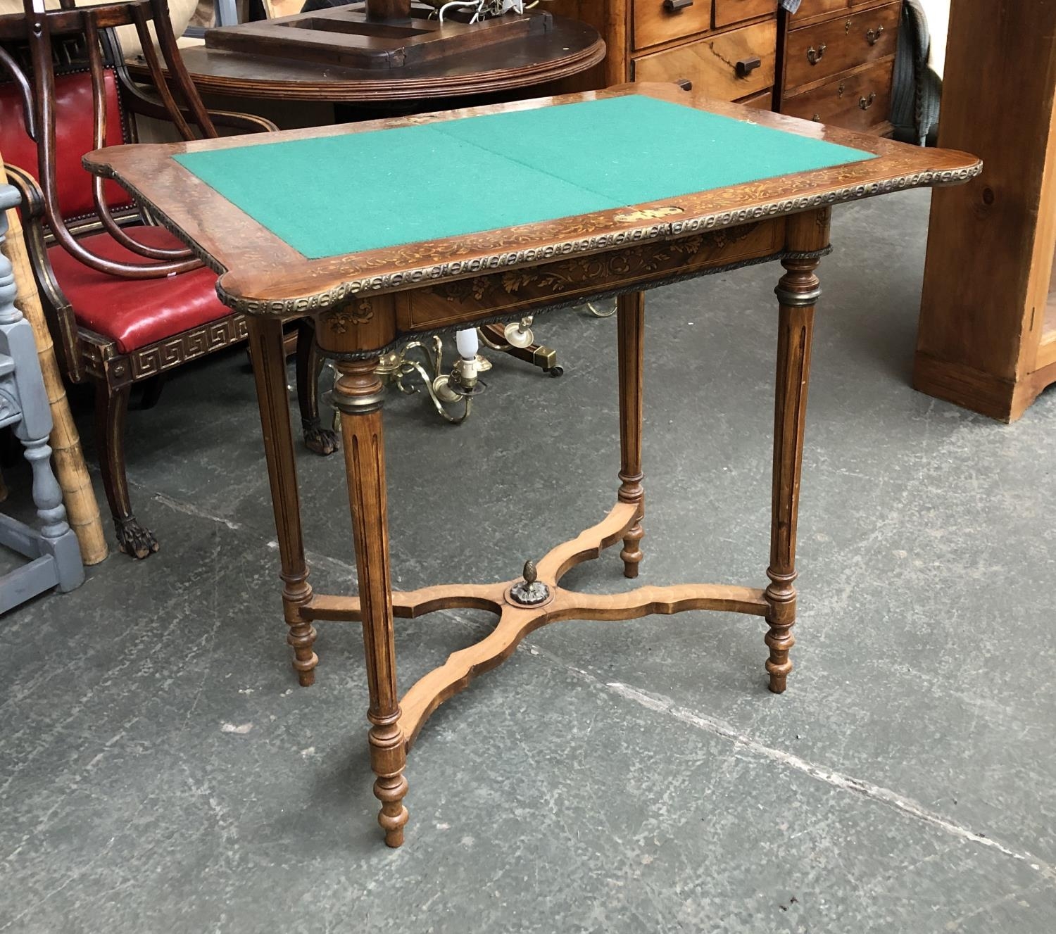 A Dutch tulip wood and pen work card table, with gilt metal mounts, on fluted tapering legs, - Image 2 of 2