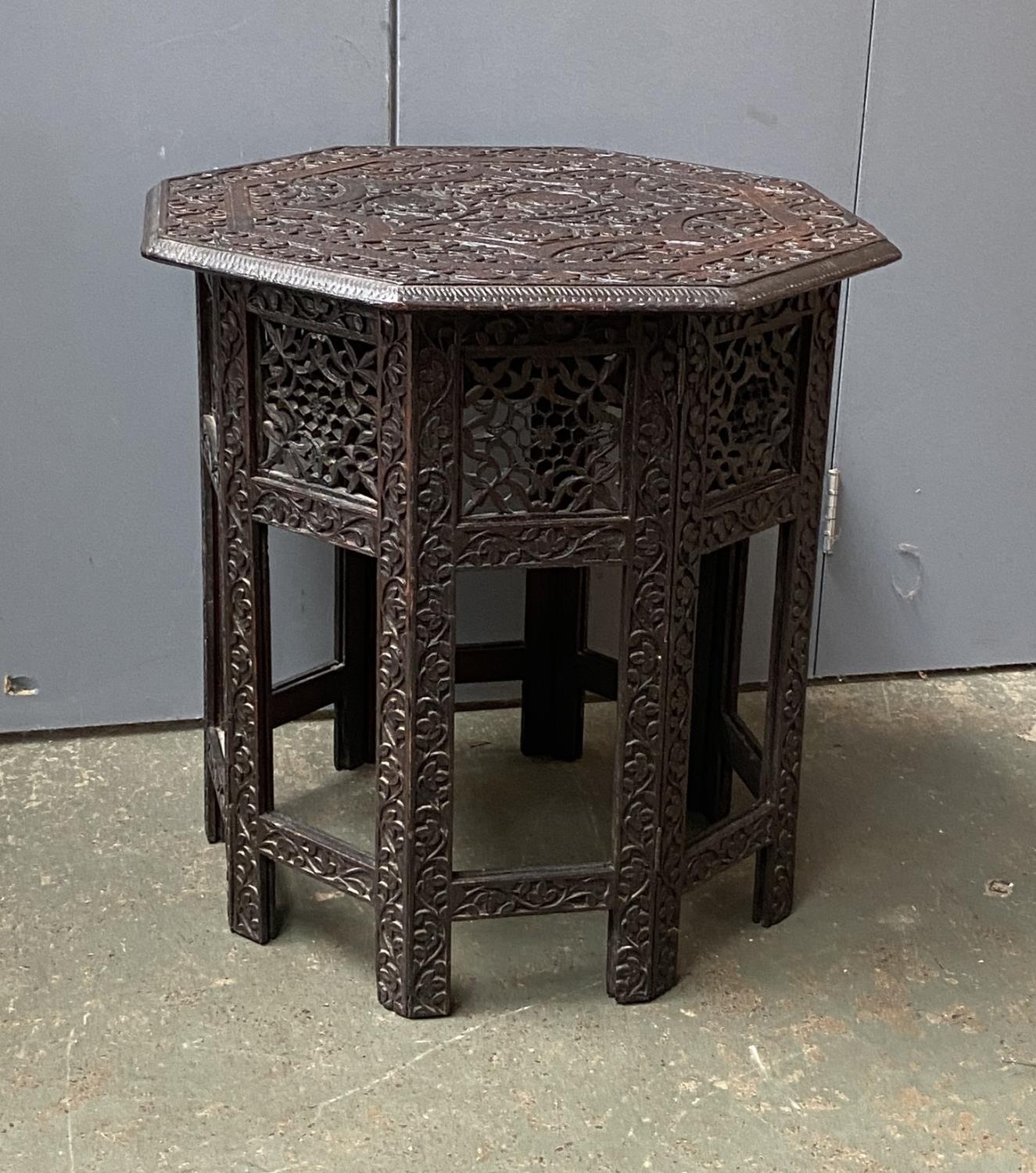 A 19th century Anglo Indian octagonal folding Hoshiarpur style occasional table, 54x55cm