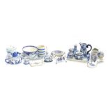 A mixed lot of blue and white ceramics to include Villeroy & Boch, Masons, Minton, Delft cow