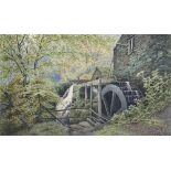 A late 19th century watercolour of a mill wheel, signed and dated M. Riley 1893, 26x43cm