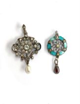 An Edwardian silver and paste lavalier pendant (af), 3cmW; together with a further early 20th