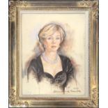 20th century pastel on paper, portrait of lady with pearls, 70x54cm; in 20th century gilt gesso