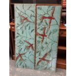 Interior design interest: A pair of Norwegian style painted wooden panels, 121x40cm