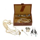 A mixed lot of jewellery to include a Victorian chased yellow metal anchor stickpin; Ciro faux