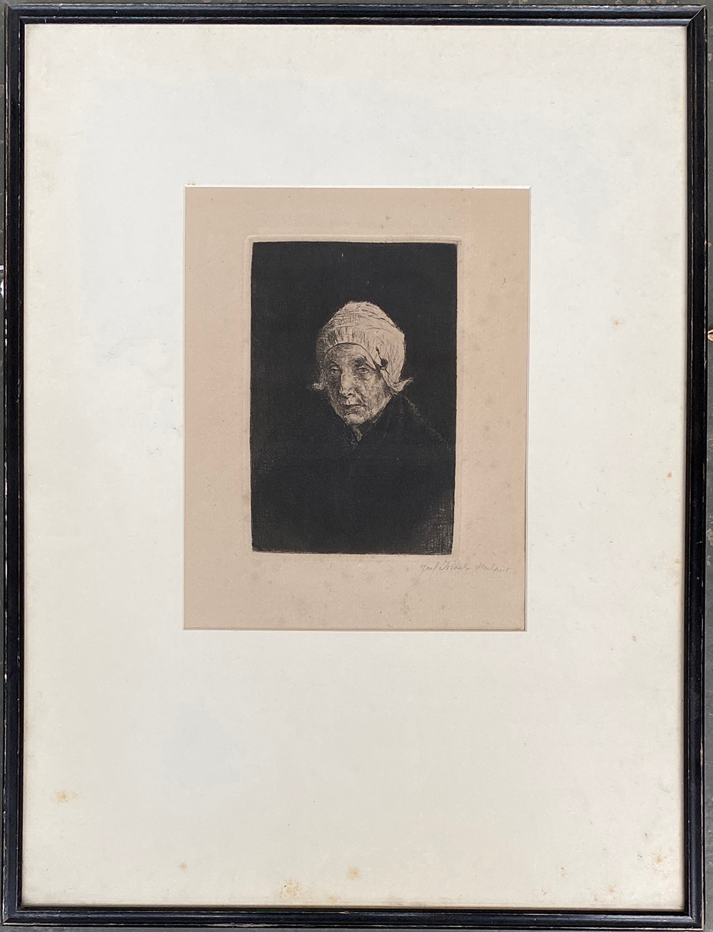 Jozef Israels, 'Old Katwijk Woman', etching, signed in pencil, 14.5x9.5cm