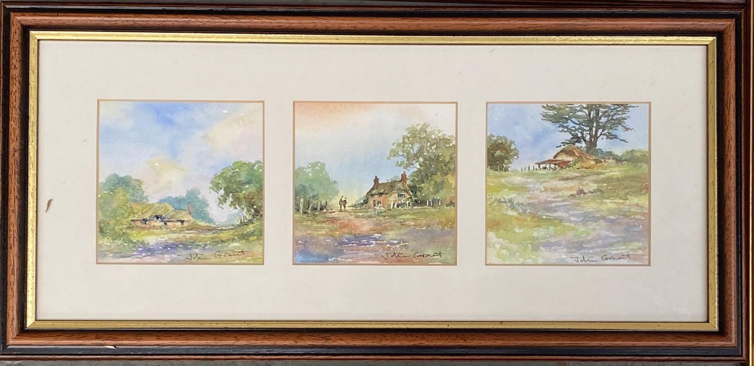 Three John Grant watercolours of farm and country scenes, all signed in pencil, the largest 55. - Image 2 of 2