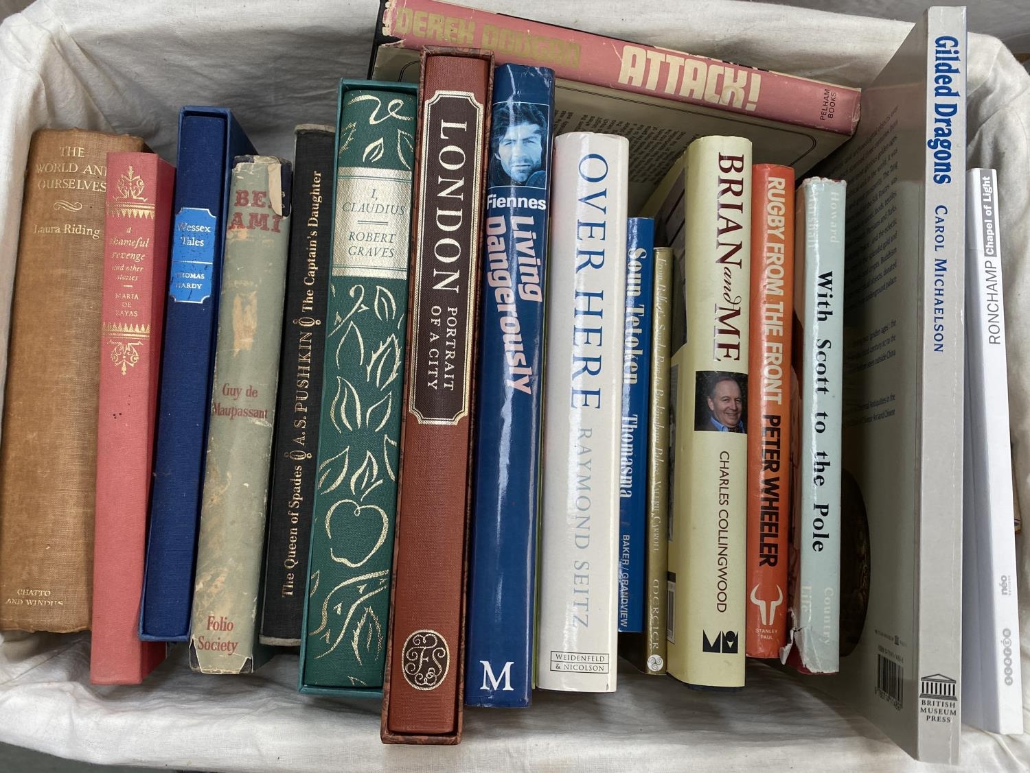 BOOKS: a box, and a wicker basket of books. SIGNED copies (Ranulph Fiennes, Derek Dougan, and - Image 2 of 2