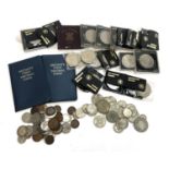 A quantity of mainly British coins to include pre 1947 silver (approx. 212g), Festival of Britain