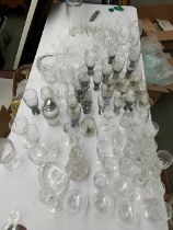 Two boxes of glasses, to include Royal Doulton brandy balloons, smoked glass etc