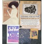 Two vintage concert posters, 'Wadham Ball 1976'; with 'Cornwall Folk Festival' etc