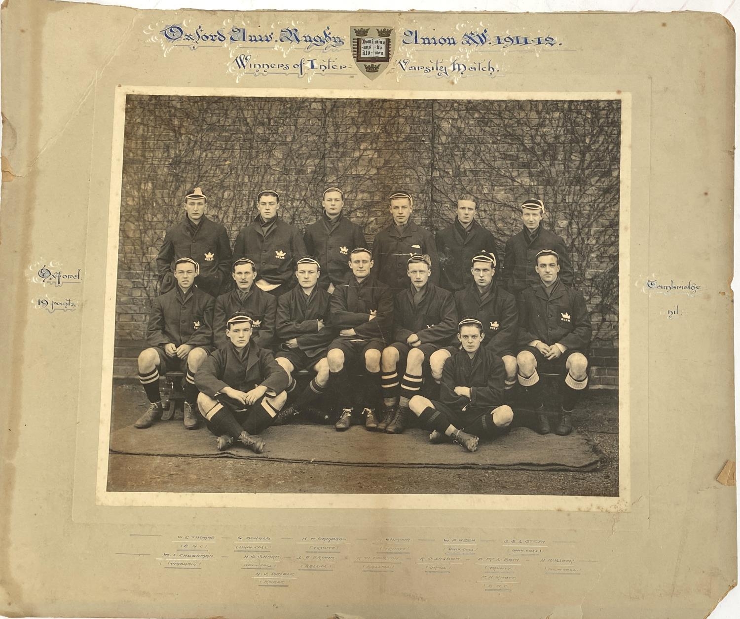 SPORTING PHOTOGRAPHS/MEMORABILIA. 1. A photograph of the Oxford Rugby team victorious (19-0) over - Image 4 of 4