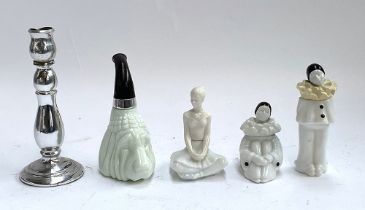 Five vintage Avon novelty perfume bottles, two in the form of clowns, one ballerina, dog pipe, and