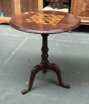 A 19th century walnut inlaid tip-top chess table, on cabriole legs, 61x71cmH