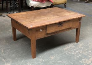 A pine coffee table (cut down), with single drawer, 98x71x45cmH