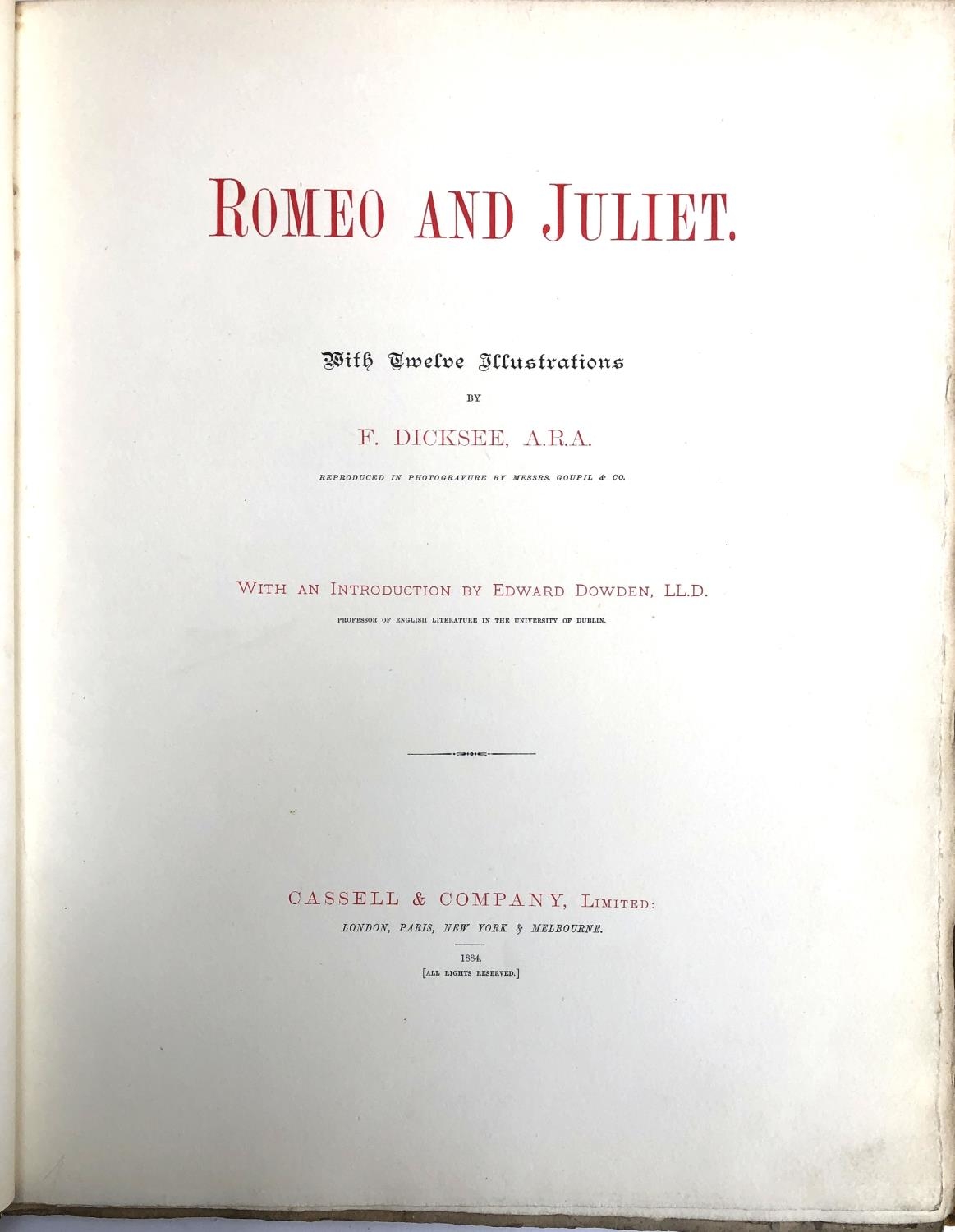 DICKSEE, Frank (illus.), 'Romeo and Juliet' , Cassell and Co., 1884, with twelve illus. in - Image 2 of 3