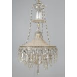 A cut and moulded glass chandelier, 20th century, of trumpet form, with demi-globe suspended