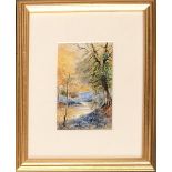An early 20th century watercolour of an autumnal river scene, signed Albert F Thomas, 1912