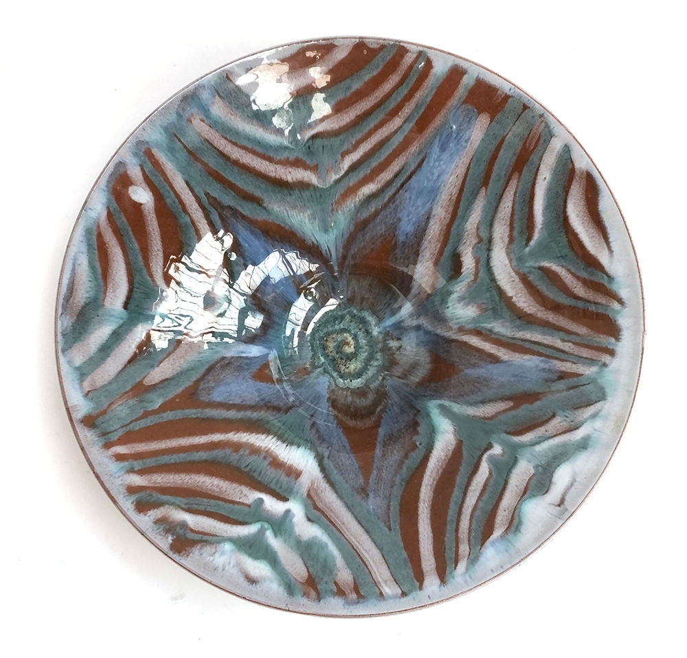 A Michael Buckland for Green Dene Pottery studio bowl, blue and red glaze, marks to base, 28cmD - Image 2 of 3