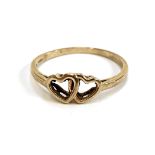 A 9ct gold double heart ring, size N, 1.3g