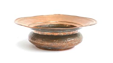 A large copper basin with wide rim, 39cmD 12cmH