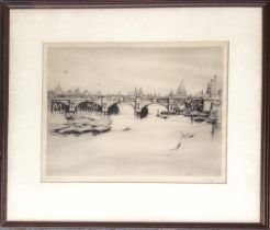 S.L. Scott, Waterloo Bridge, drypoint etching, signed and titled in pencil, 24x32cm