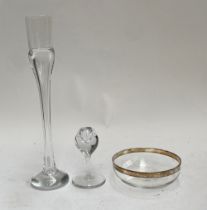 A Daum glass candlestick holder of flower bud form, 11cmH; a tall Daum glass vase, 34cmH; and a