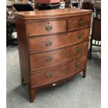 An early 19th century bowfront mahogany chest, two short over three long drawers, on bracket feet,