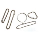 A quantity of silver chains, bangle and a bracelet, gross weight 42g