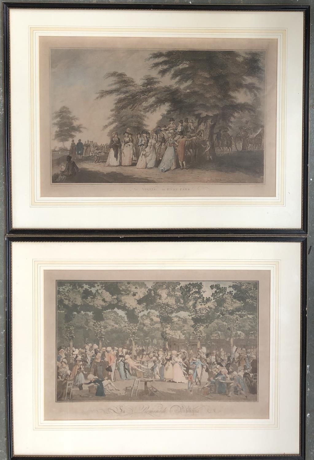 After Edward Days, 'An Airing in Hyde Park', 43x64cm; together with a second coloured engraving