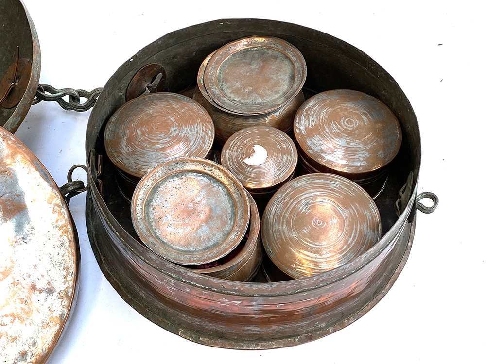 An Eastern copper circular spice box, 32cmW - Bild 2 aus 7