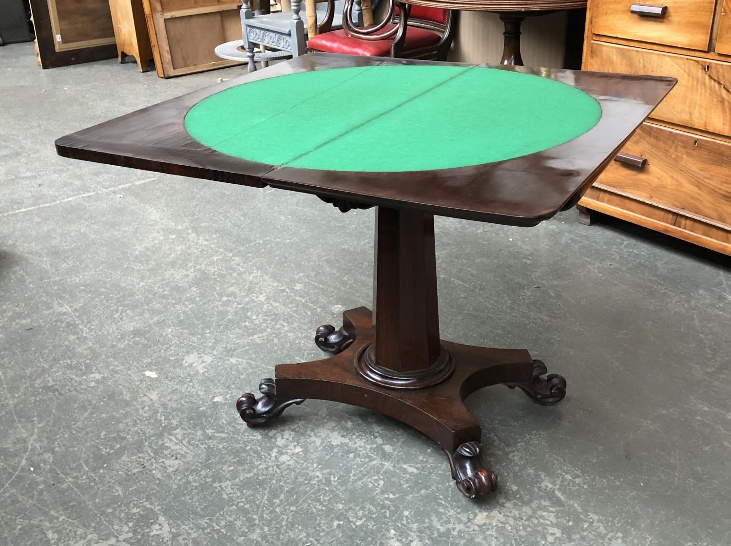 A Victorian mahogany card table on tapering faceted column, 90x47x75cmH - Image 2 of 2