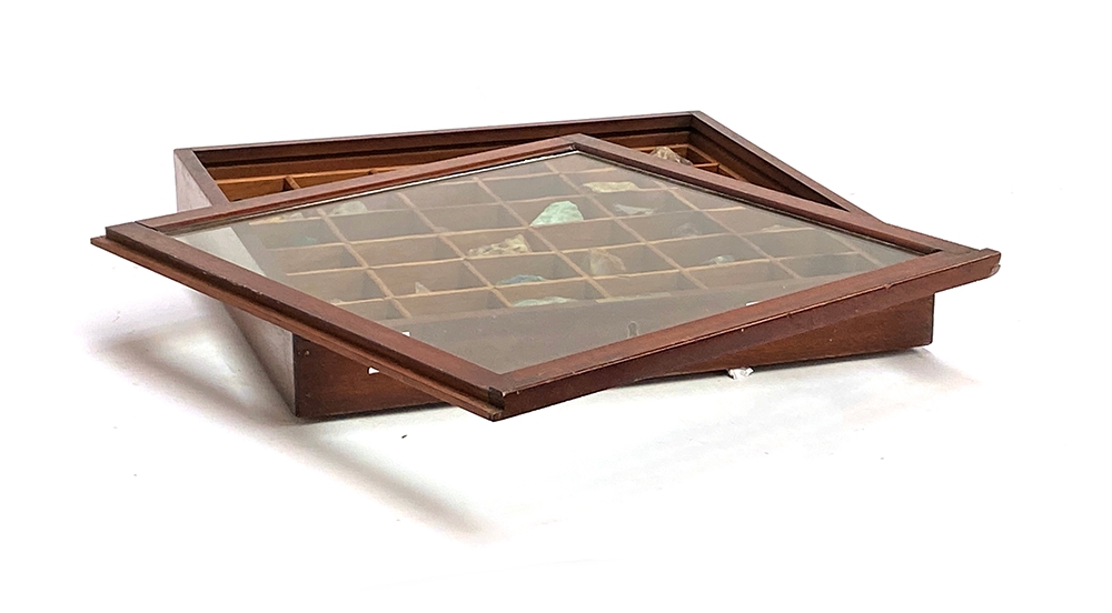 A glazed mahogany specimen cabinet containing a quantity of minerals, 38cm square - Image 3 of 3