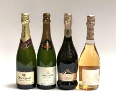 4 bottles of sparkling wine: Bouvet Saumer 12.5%/75cl; Juvé & Camps cava 2017, 12%/75cl; Villa Sandi