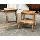 A vintage pine stool, 63cmH; together with a further stepped stool (2)