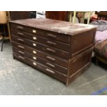 A large plan chest of six drawers, in two parts, 153x94x87cmH