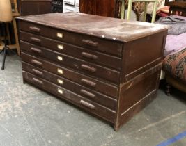 A large plan chest of six drawers, in two parts, 153x94x87cmH