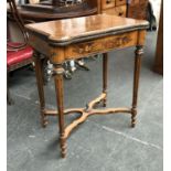 A Dutch tulip wood and pen work card table, with gilt metal mounts, on fluted tapering legs,